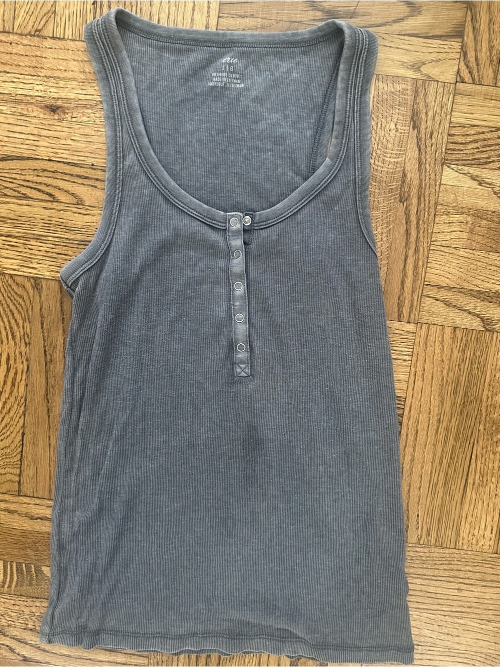 Aerie Washed Black Ribbed Henley Racerback Tank Top Size Large